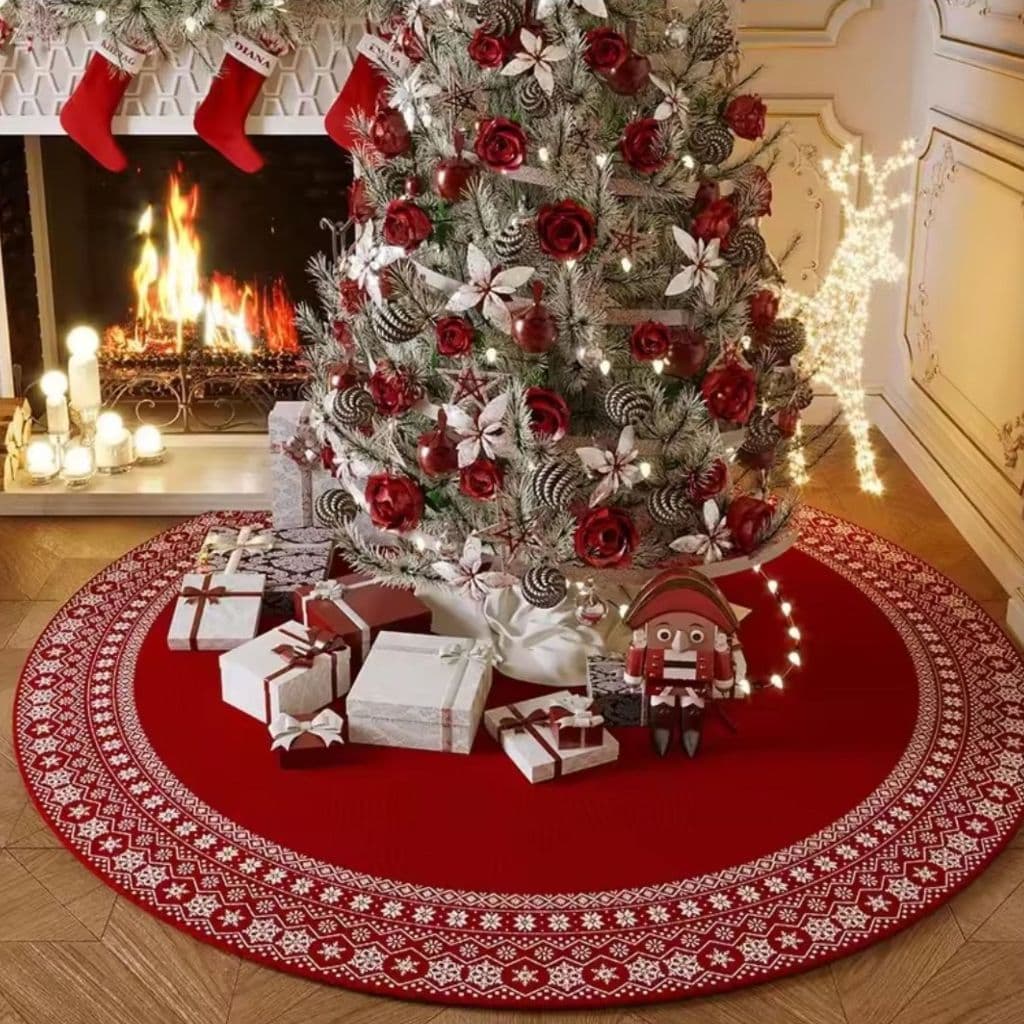 Tapete Redondo Decorativo Natal 88cm Antiderrapante para Sala e Quarto 2085