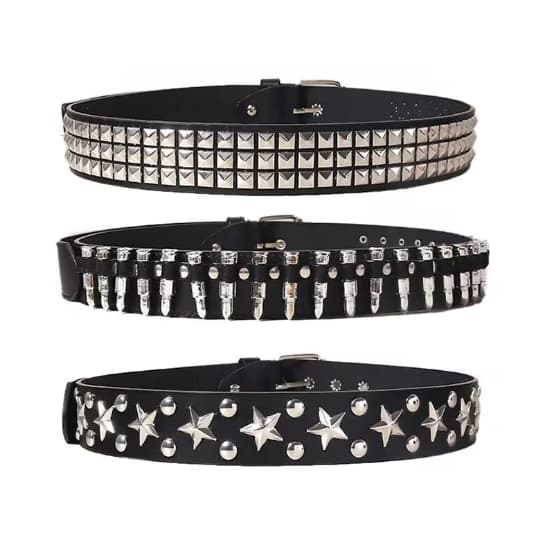 Cinto Unissex De Cintura Decorado Com Lantejoulas Prata Estilo Punk