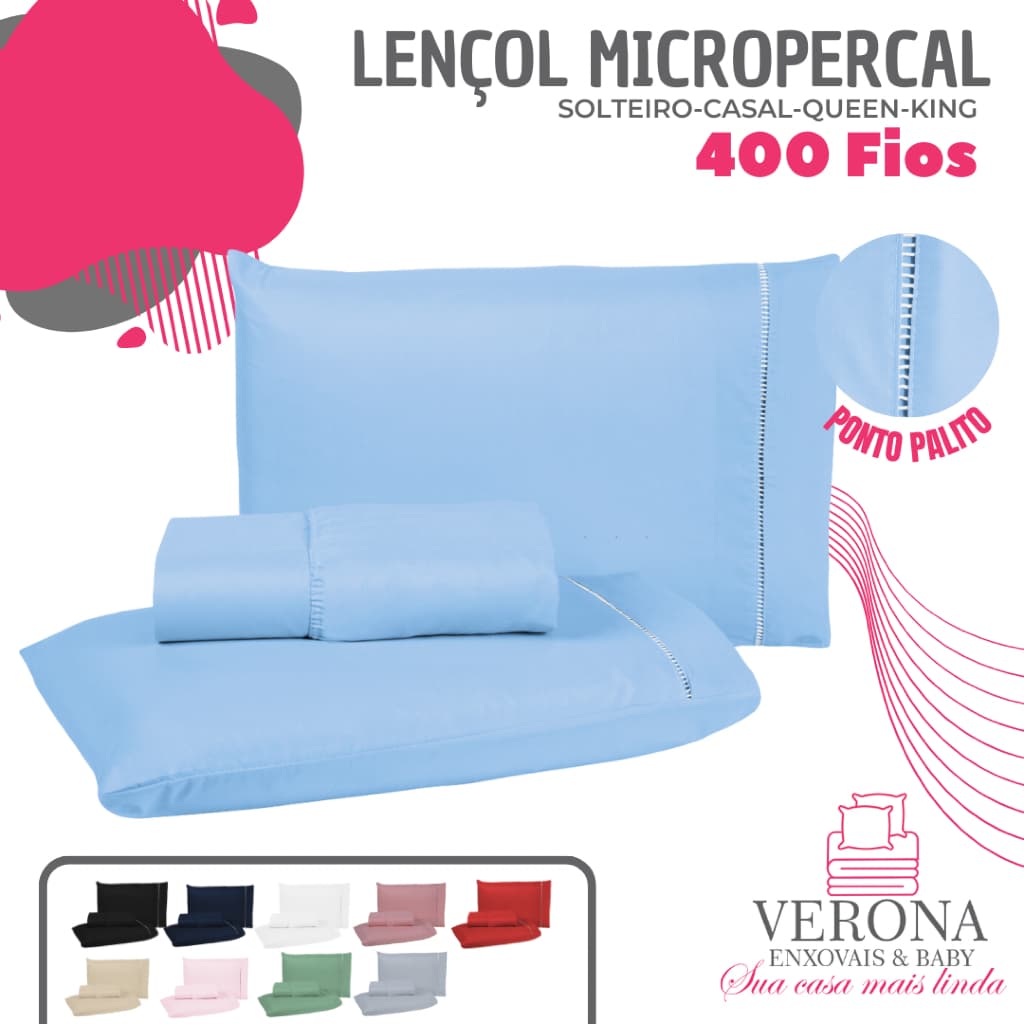 Kit Lençol Cama Solteiro Casal Queen King 400 fios Micropercal 03 Peças Ponto Palito - PROMOÇÃO - Promoção