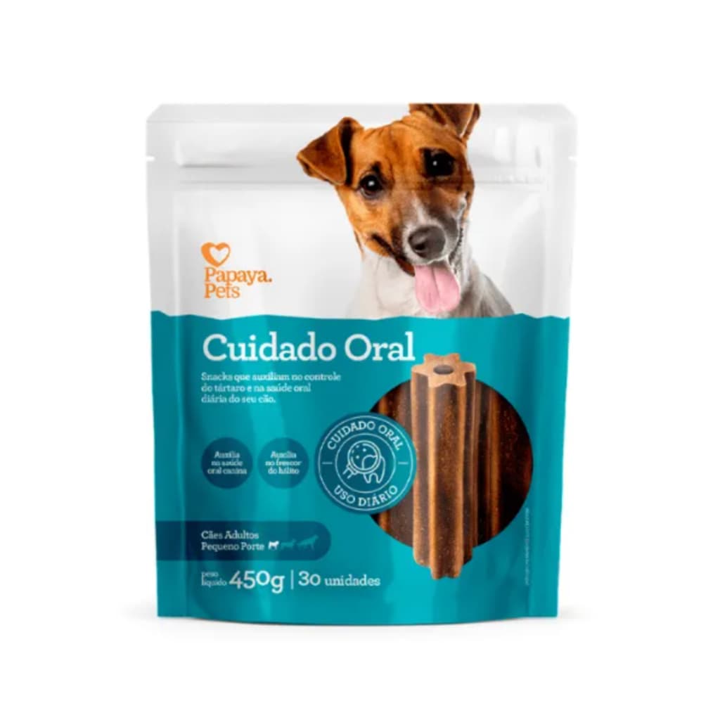 Petisco Snacks Cuidado Oral para Cães Adultos de Porte Pequeno - Papaya Pets 450g