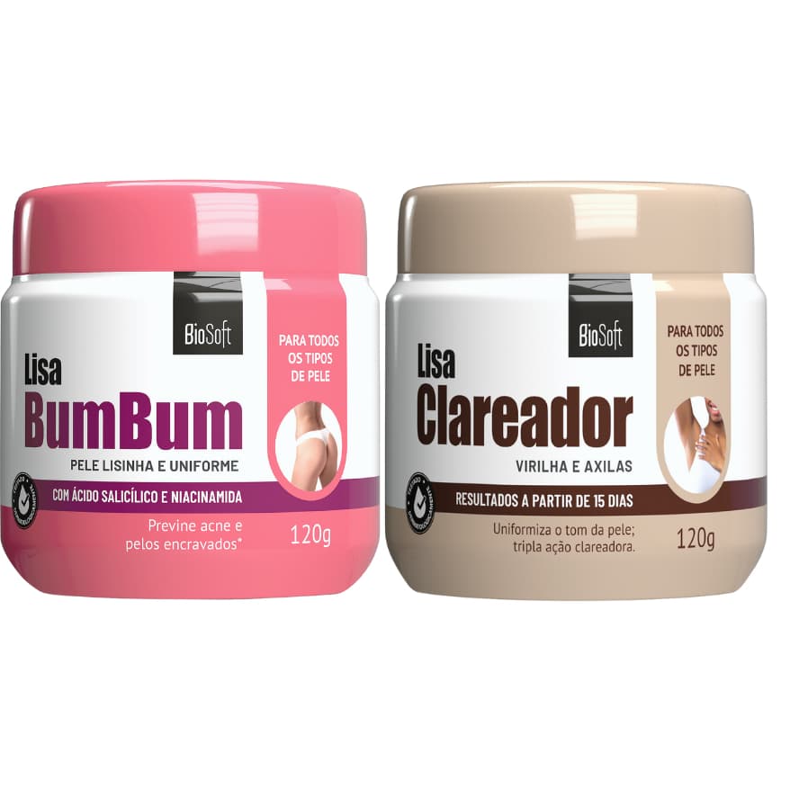 Kit Lisa Clareador Axila e Virilha 120g + Lisa Bumbum 120g Biosoft