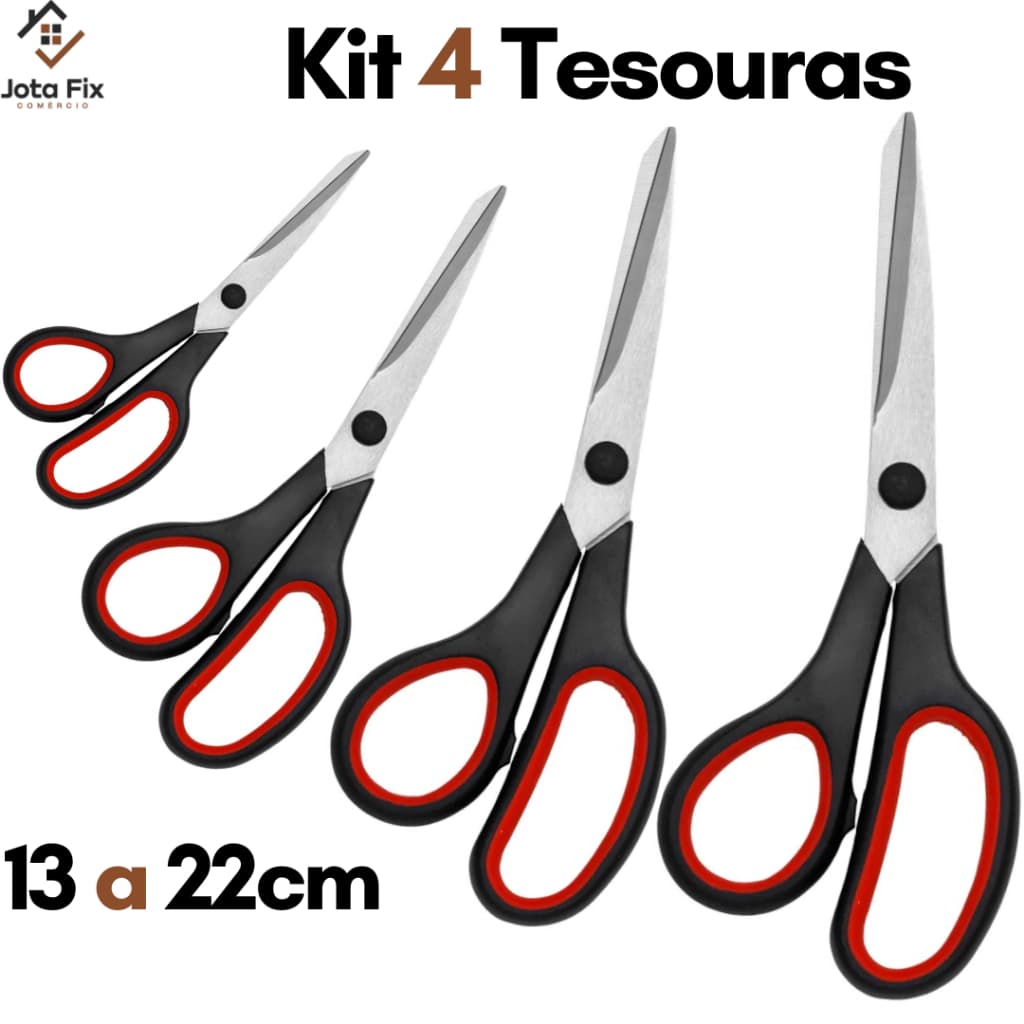 Kit Tesoura Inox Ponta Fina Jogo com 4 Tesouras Corte Aço Multi uso Inoxidavel Tamanhos