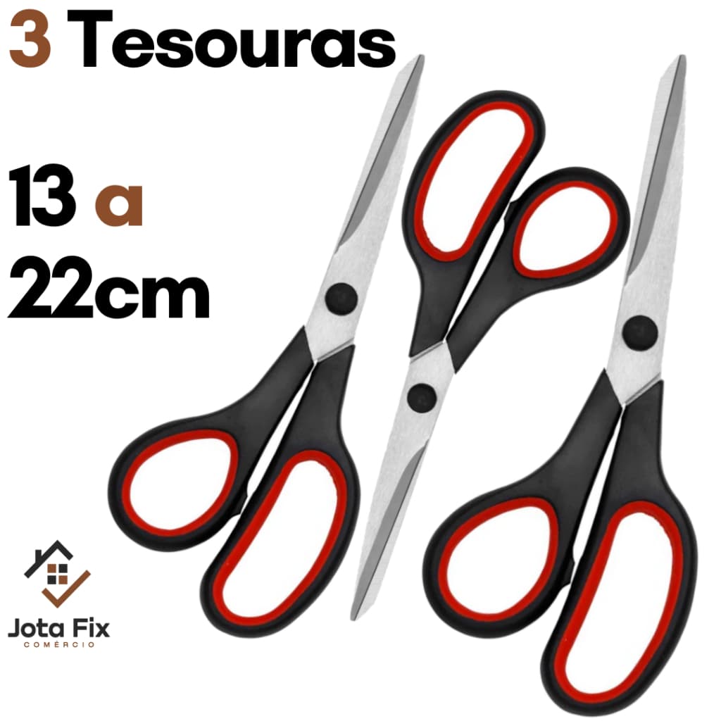 Kit Tesoura Aço Inox Ponta Fina Jogo 3 Tesouras Corte Multiuso Inoxidavel