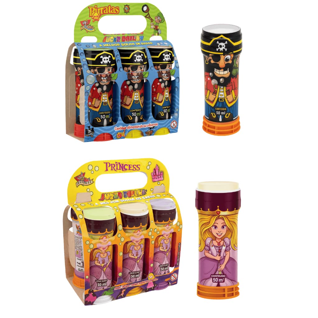Bolha de Sabão 50ml com Joguinho Labirinto – Pack c/6 Unidades Infantil (Pirata ou Princesa) – Atacado/Lembrançinhas