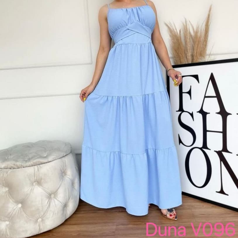 Vestido longo tecido em duna, elastex nas costas#V096