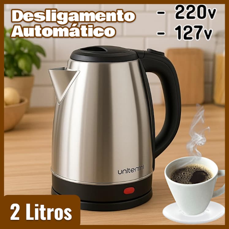 Chaleira de café Elétrica 2 litros inox 127v / 220v Ferve Água Rápido para Chá e Café Jarra