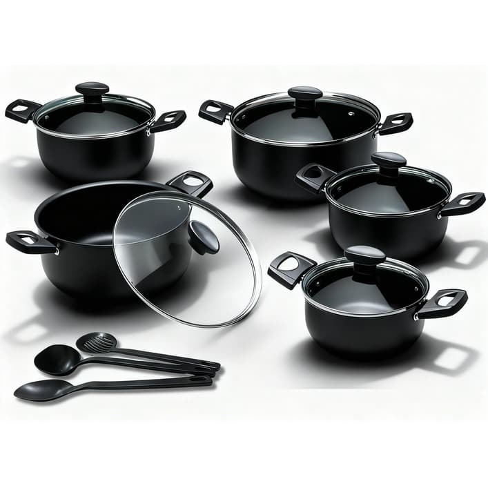 Jogo de Panelas Caçarolas 5 Peças Conjunto Antiaderente Kit Tampa Vidro Teflon Resistente Não Gruda