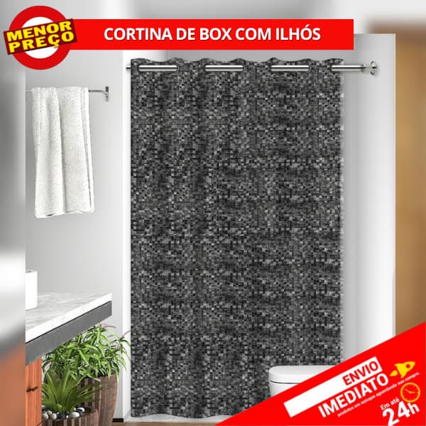 Cortina de Box P Banheiro Pastilha Preta Fumê Anti mofo Resistente Impermeável Ilhós PVC 2 X 1,40M