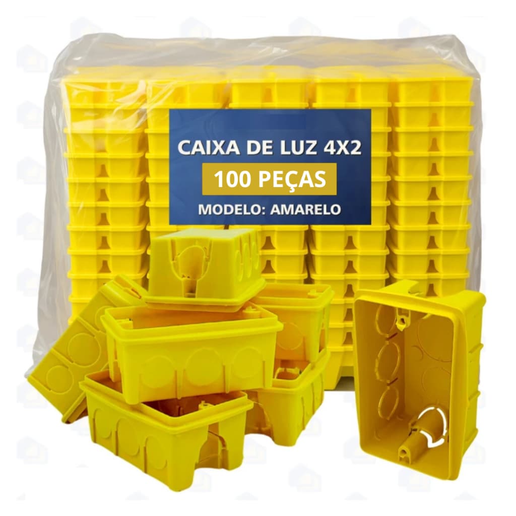 100 Caixa de Luz 4x2 Reforçada Para Tomada Interruptor Embutir Amarelo - Promoção