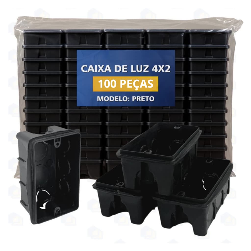 100 Caixa de Luz 4x2 Reforçada Para Tomada Interruptor Embutir Preto - Promoção