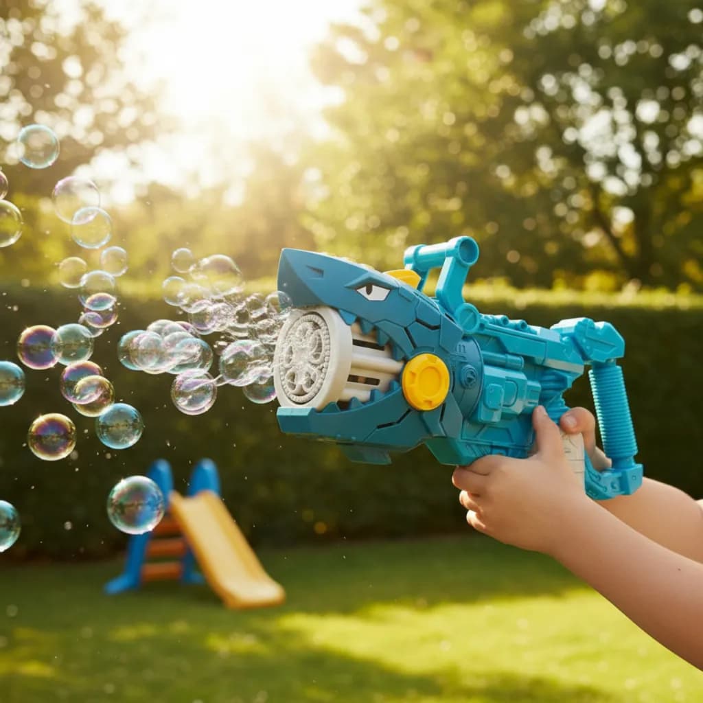 Pistola Bolhas Tubarão Automática Brinquedo Infantil Festa Diversão Crianças
