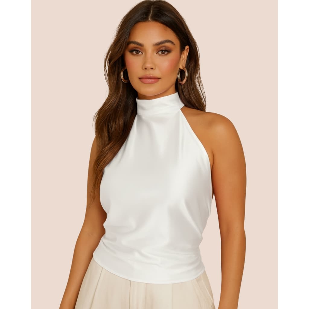 Blusa Feminina Frente Única Gola Alta Tecido em Cetim Com Elastano Festas Elegante e Sofisticada