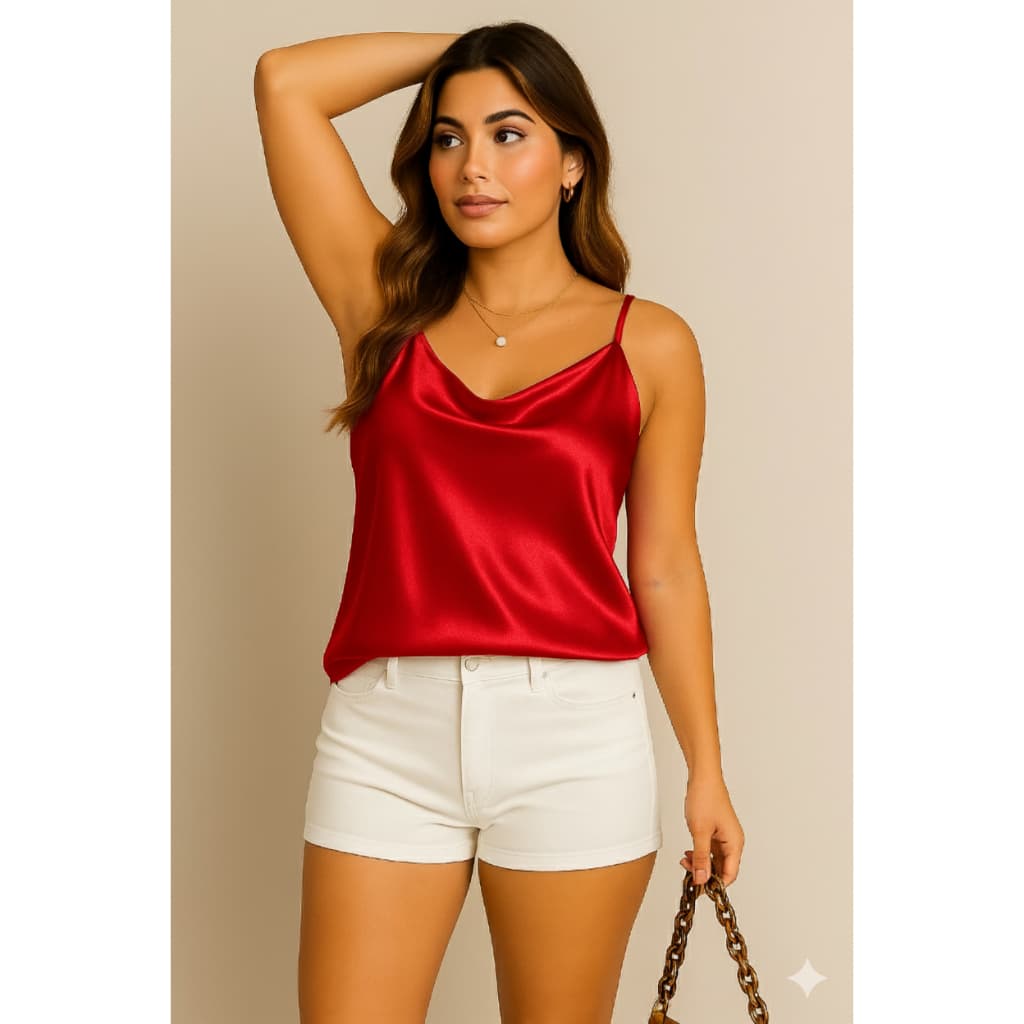 Blusa feminina regata alças fina social elegante tecido cetim com elastano leveza e sofisticaçao