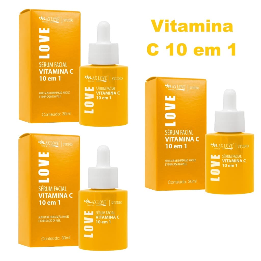Kit c/ 3 Sérum Facial Vitamina C 10 em 1 Max Love hidratante Ácido Hialuronico Niacinamida DPantenol
