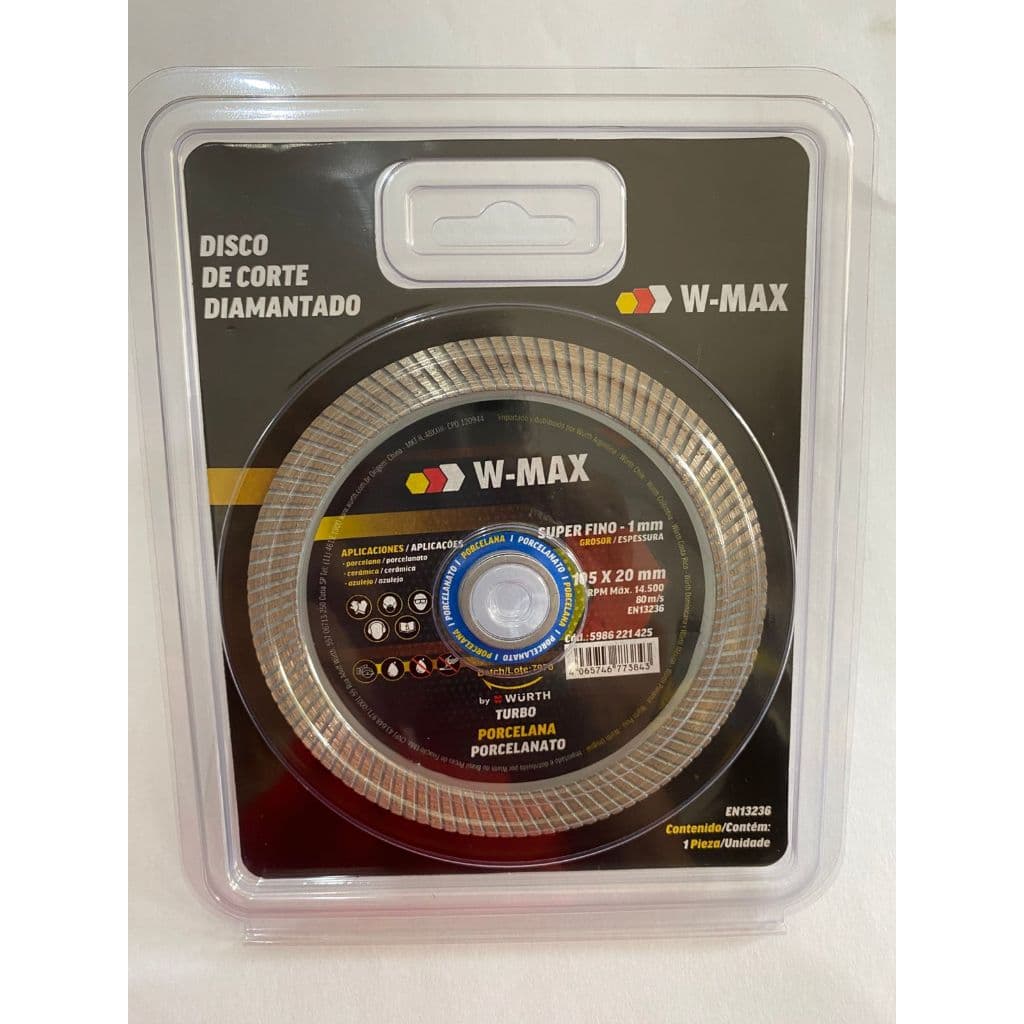 Disco de Corte Diamantado W-MAX Super Fino 105mm x 20mm Serra Marmore Porcelanato Cerâmica Granito