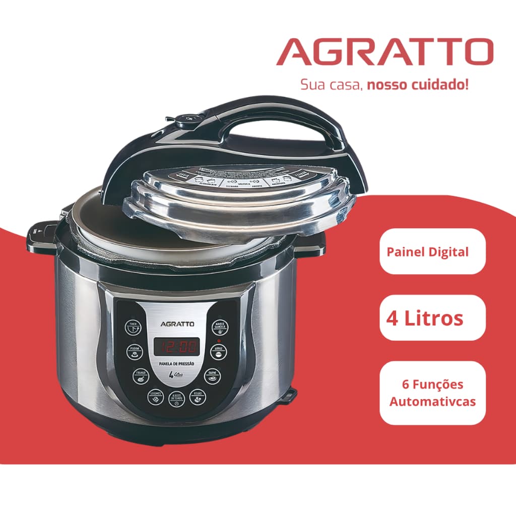 Panela Pressão Elétrica Digital Timer Inox Agratto Ped-02