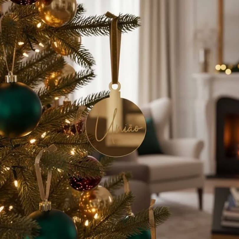 Kit c/16 Enfeites de Natal em Acrílico Espelhado -  6cm Gravada Palavras Decoração Árvore Moderno Luxo