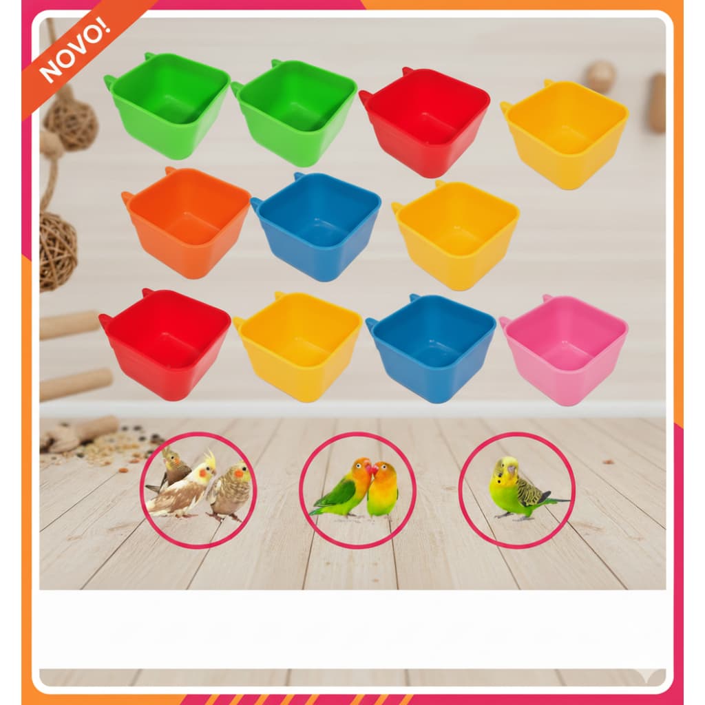 Kit com 12 Canecas Quadradas de Canto 200ml Pássaros