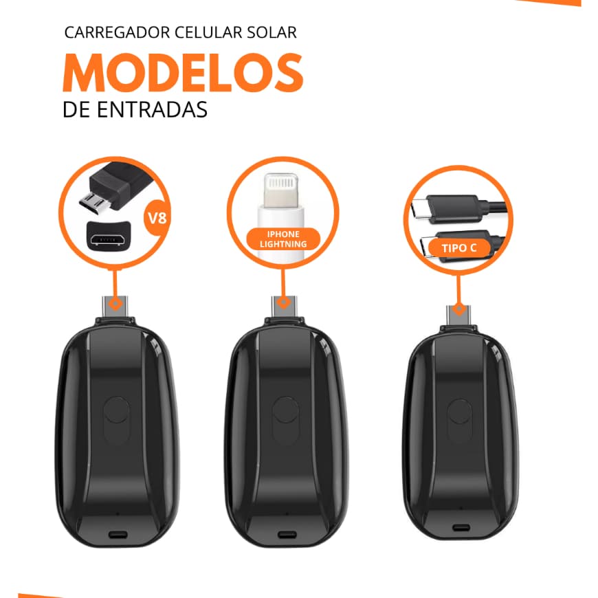 Carregador Celular Solar V8 Type-C Iphone