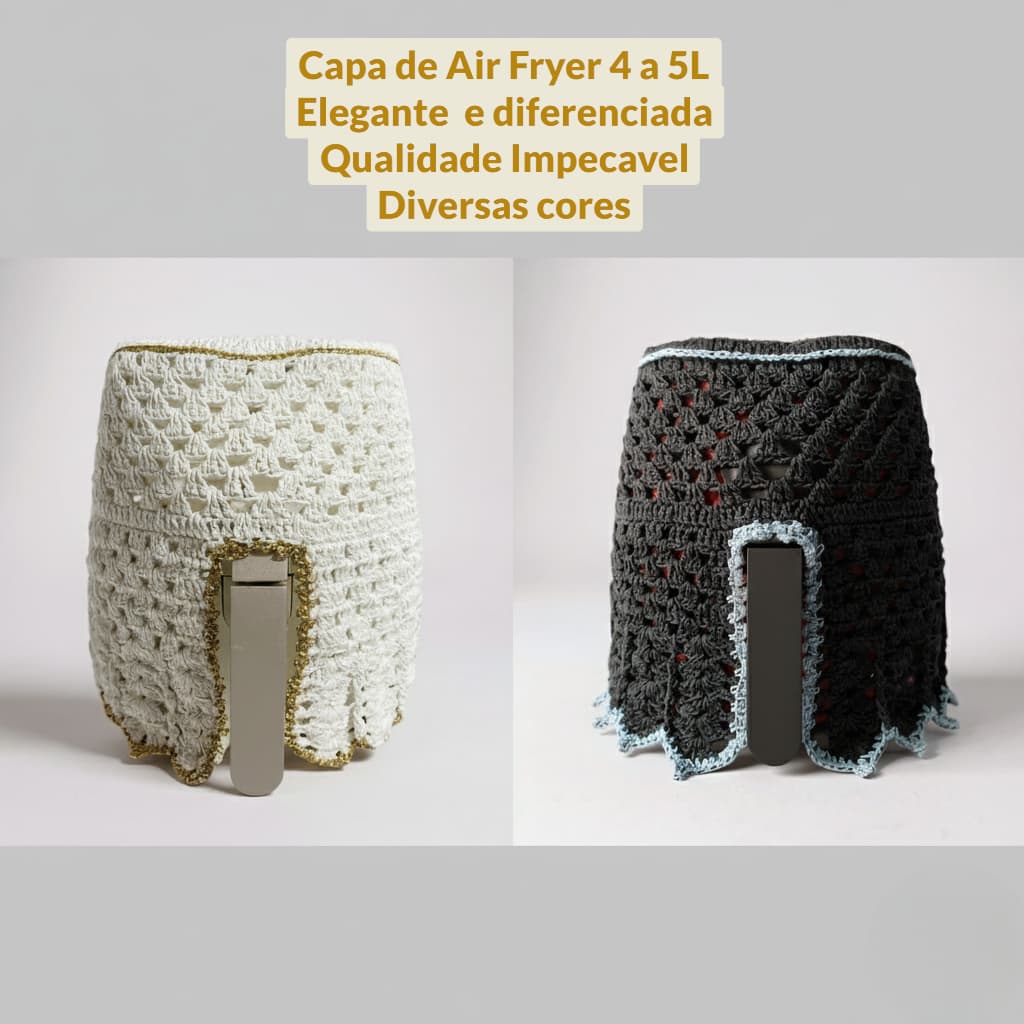 Capa Air Fryer 4,55 litros Fritadeira Elétrica Protetora Crochê Cru, Preto,Dourado,Rosa