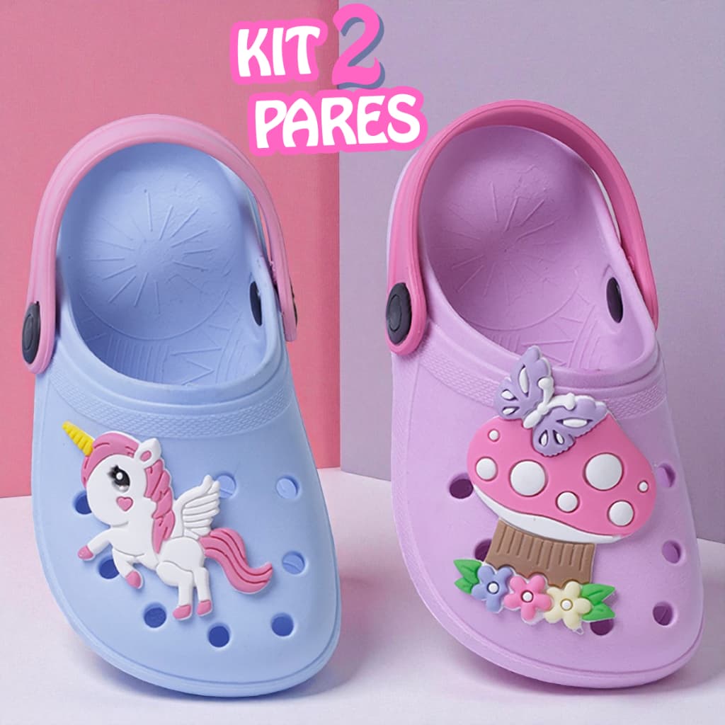 Kit 2 Pares Sandália Infantil Menina Confortável Papete Feminina Linha Premium