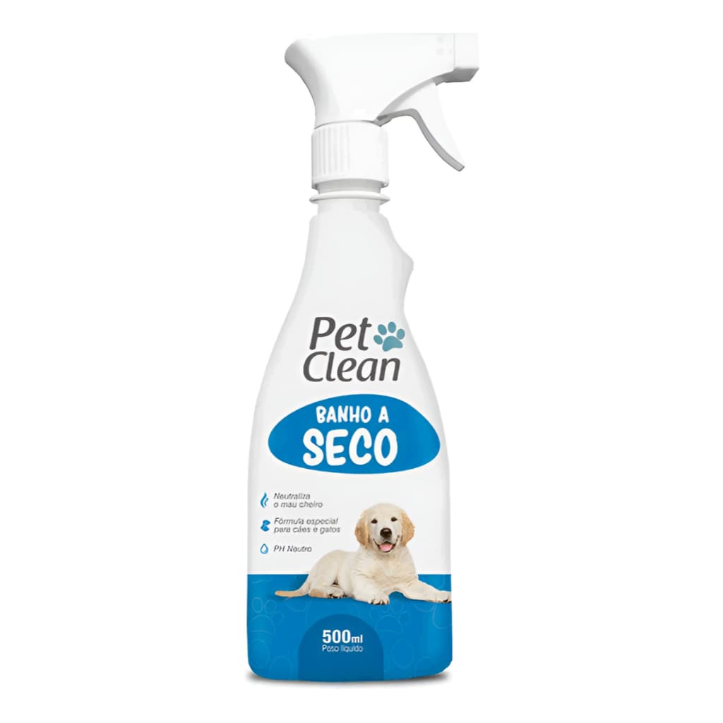 Banho a Seco Cães Gatos Limpeza Rápida Neutraliza Odor Pelo Macio Pet Clean 500ml Filhote Adulto