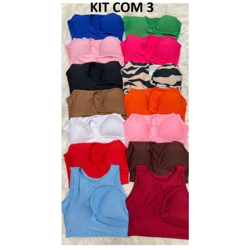 Kit Com 4 Cropped Feminino Suplex Com Decote Vazado E Recortes Assimétricos Modernos