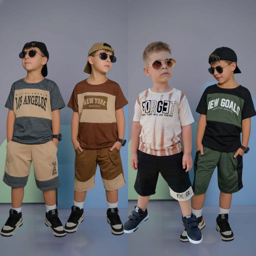 Kit Com 8 Peças Conjunto Infantil Menino Lançamento Verão Camisa e Bermuda Veste Do 2 ao 12 Anos