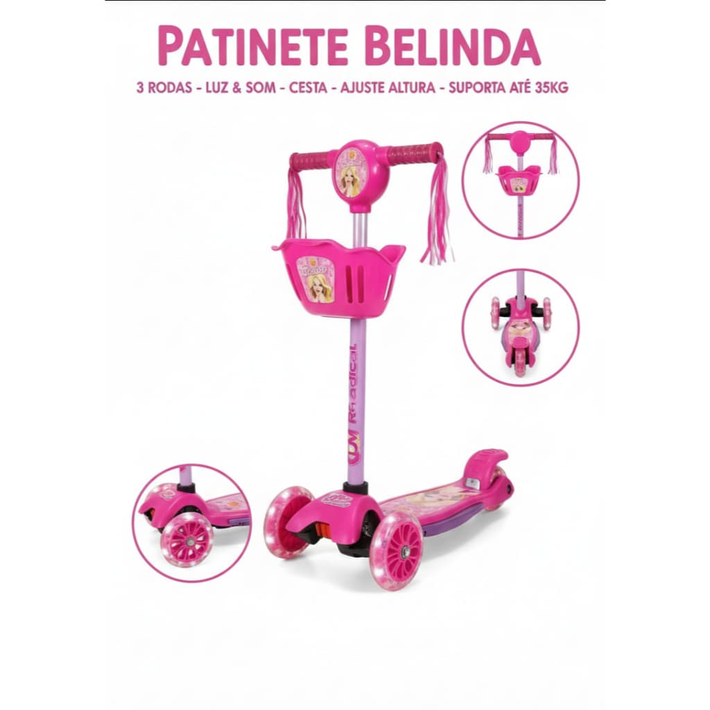 Patinete Infantil 3 Rodas com Luz e Som – Estável, Colorido e Seguro para Crianças 3+ Anos