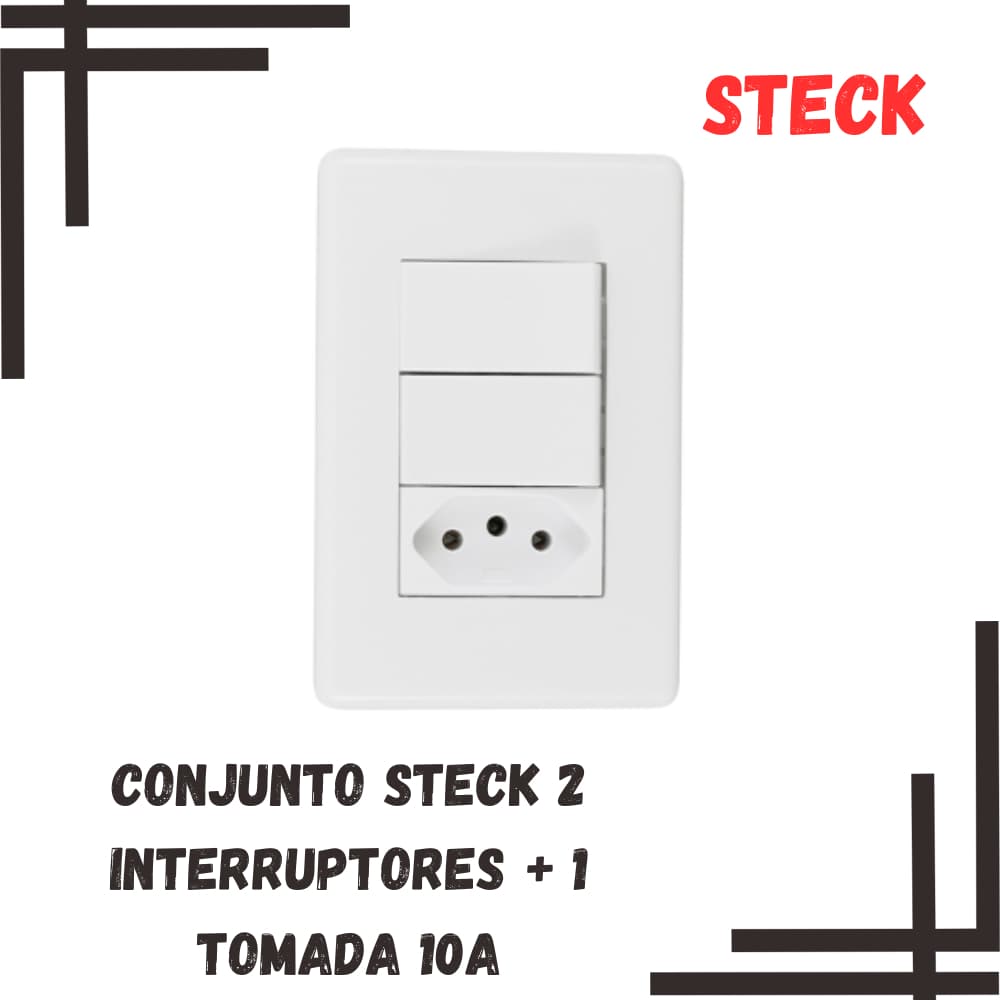 Conjunto 2 Interruptores Simples + Tomada 10A Steck Linha Stella