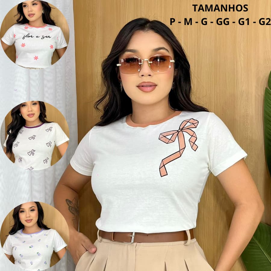 Blusa Feminina Malha 100% Algodão TShirt Camiseta Estampada Modinha Tendência Fashion Básica Dia a Dia Plus Size