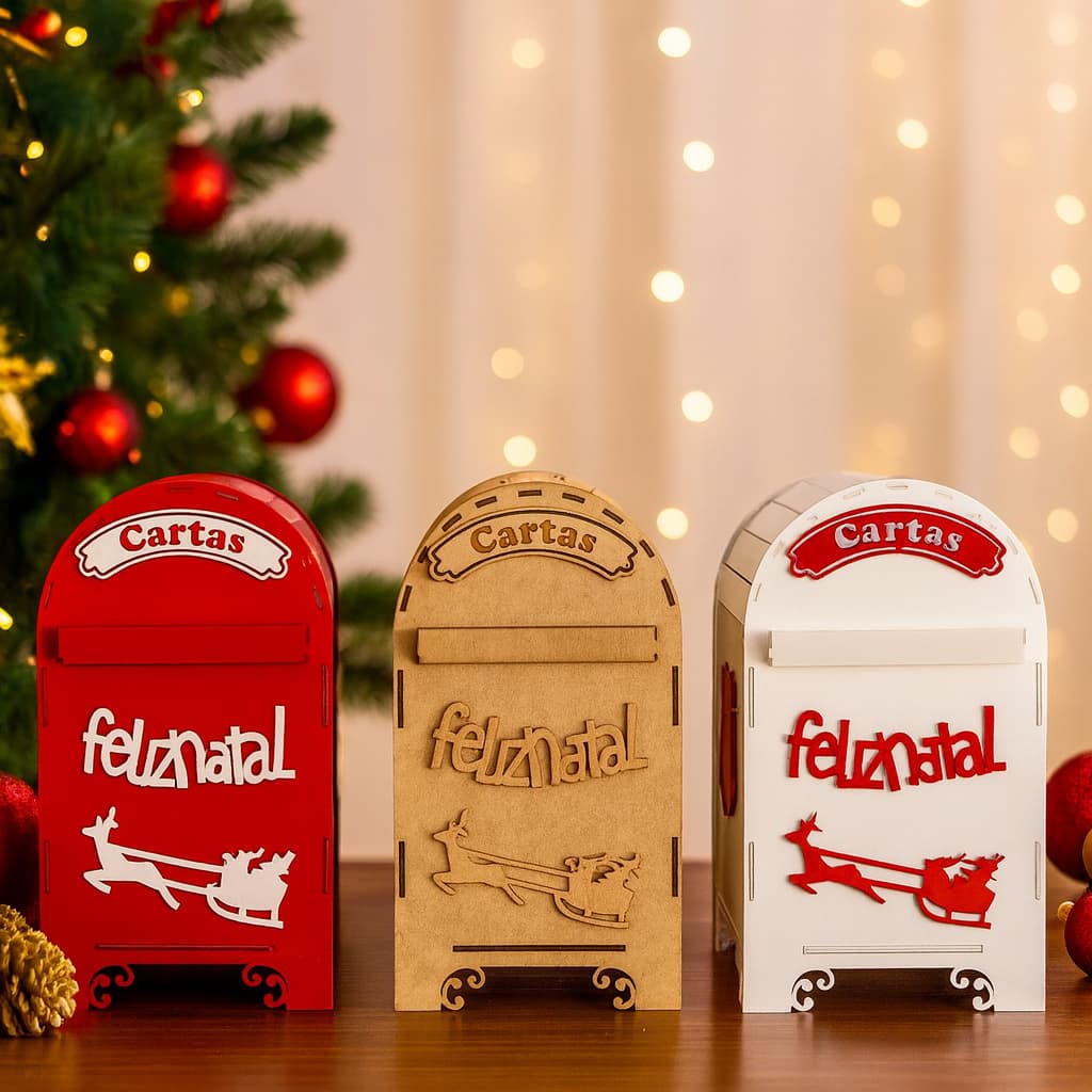 Caixa Porta Cartas de Natal Correio Noel Decoração Natalina Pedidos para Papai Noel