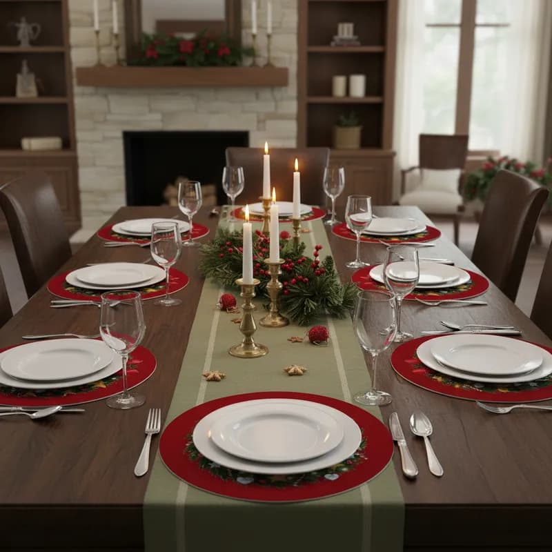 Kit 10 Sousplat Com PVC Redondo Natal Mesa Posta Guirlanda lugar Americano Decoração Mesa Vermelho