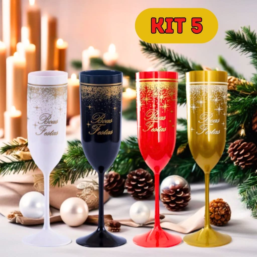 Taça de Champanhe Boas Festas 190ml Vermelha  Dourada Preta  Branca  Plástico Resistente