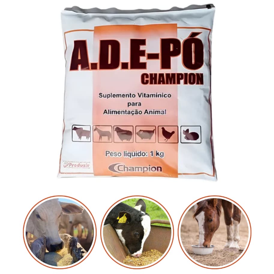 Ade em Pó 1kg Saco Champion Suplemento Vitamínico Animal