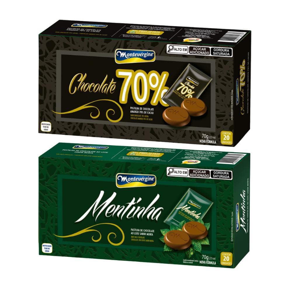 40 Pastilhas De Chocolate, Menta E 70% Cacau, Montevergine