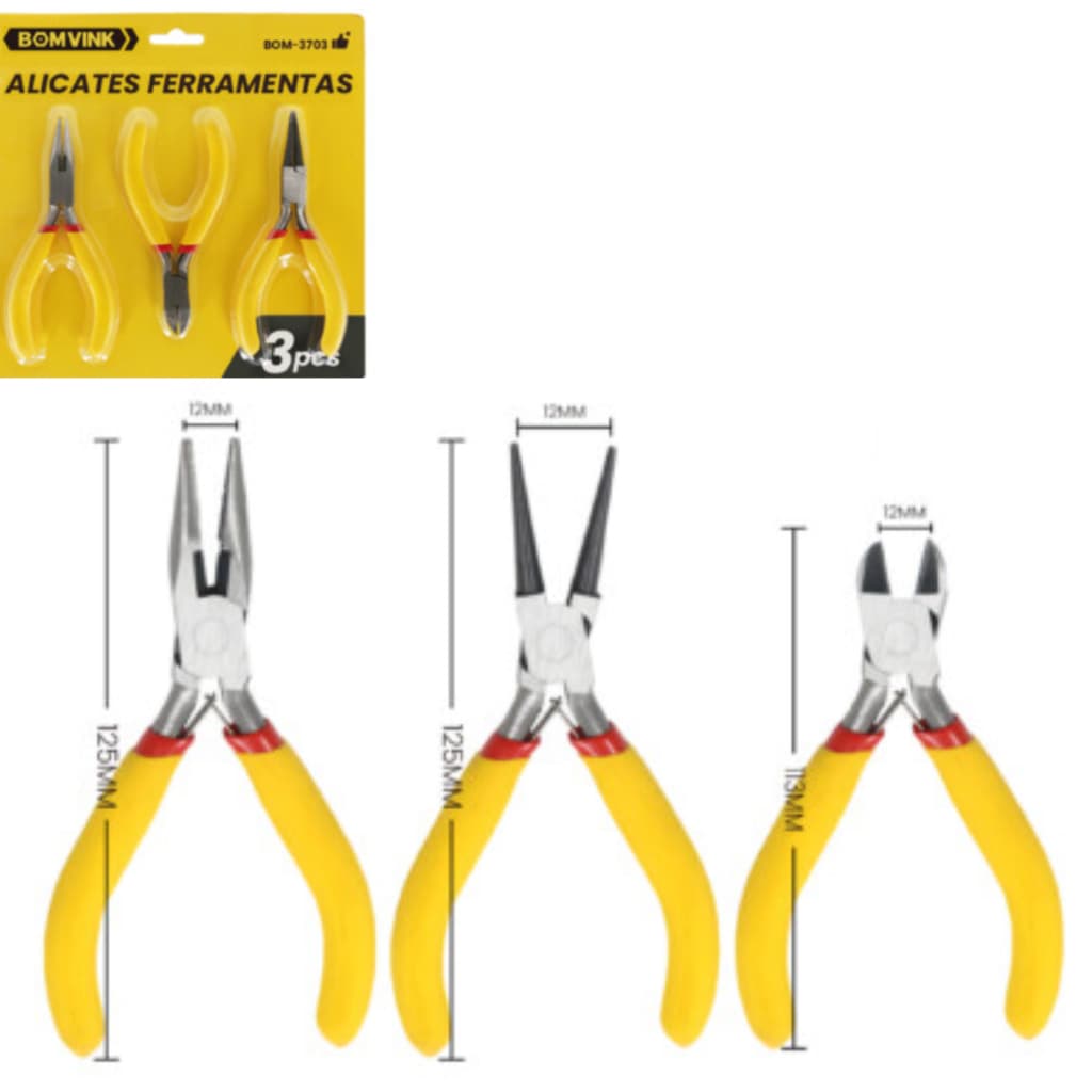Alicate de Bico, Corte e Universal para Precisão Kit 3 Alicates 4,5 Polegadas Bomvink
