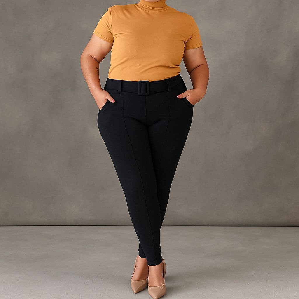 Calça Malha  Crepe com Cinto Falso Plus Size do EXG ao G3