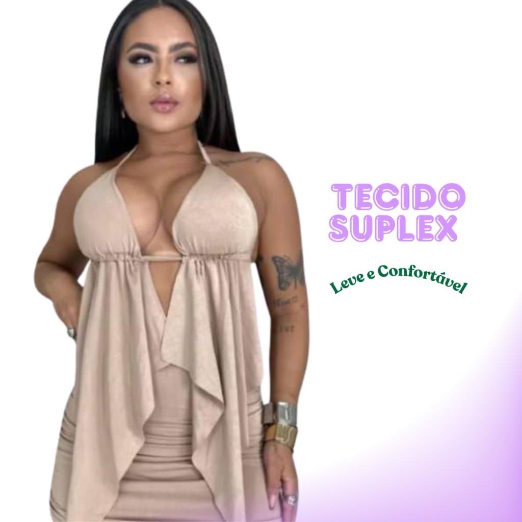 Cropped Malibu Cortininha Feminina Moda Blogueira com Decote Babado e Costas Nua