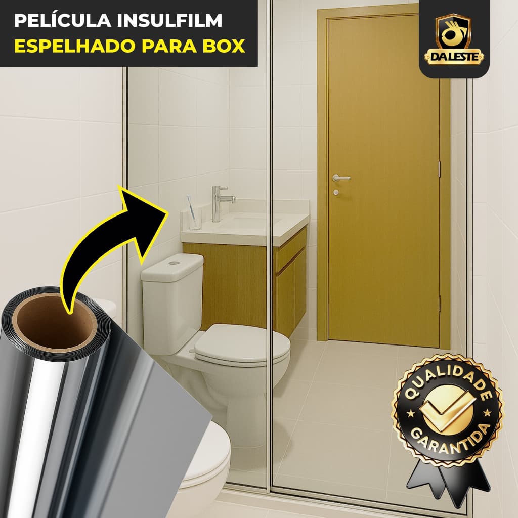3m x 75cm Película Insulfilm Espelhada Refletiva Profissional G5 Para Box de Banheiro Vidros Portas