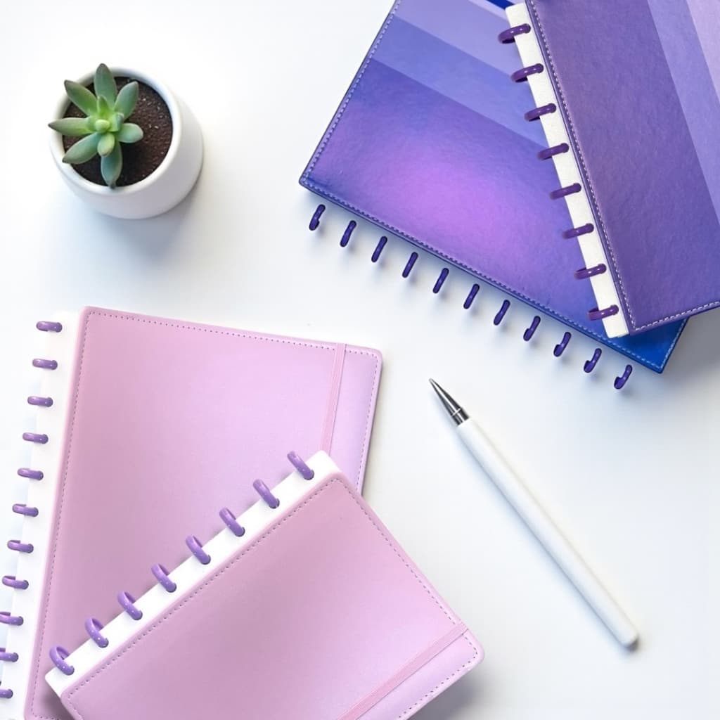 Kit Caderno de Disco A4 Grande e A5 Médio Capa Dura com Divisória Pautado 80 Folhas Reposicionáveis Volta as Aulas