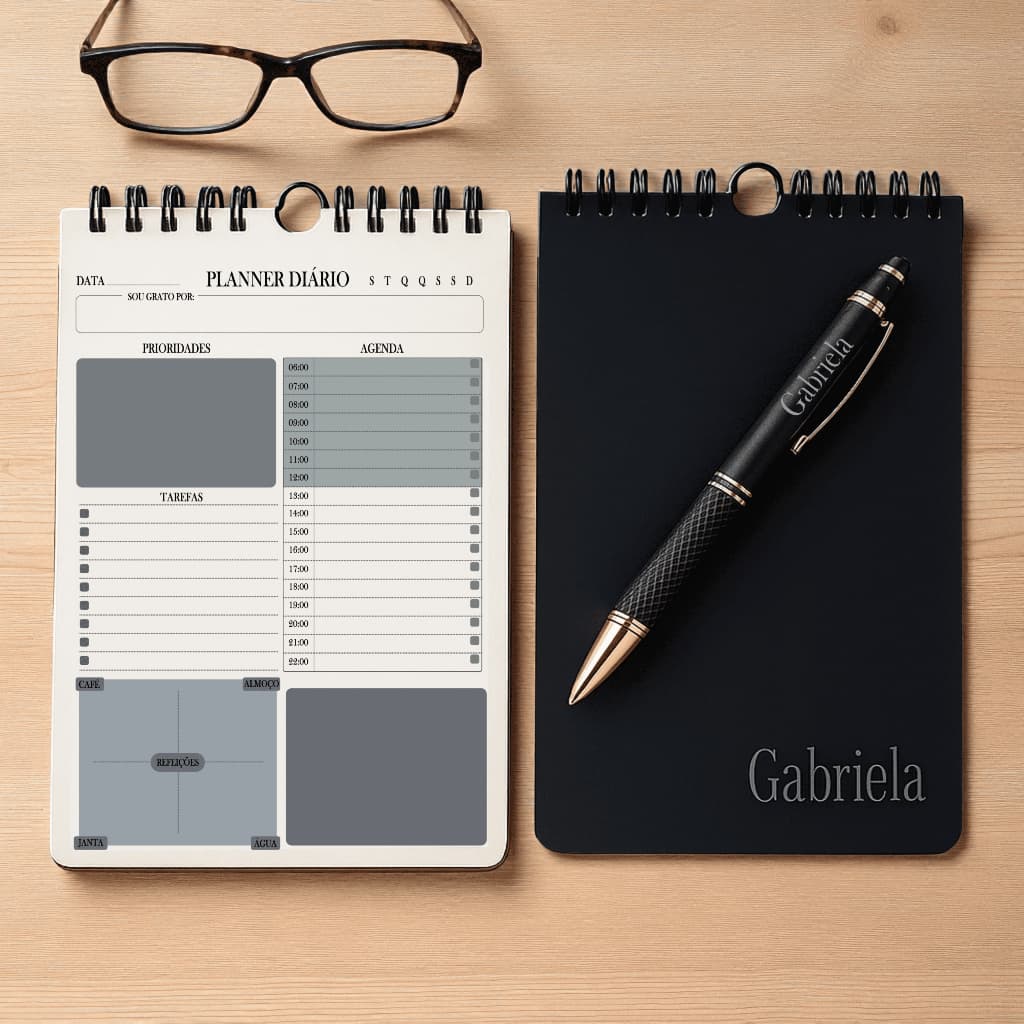 Planner Bloco Diário Personalizado com Nome Capa Dura Aramado Organização