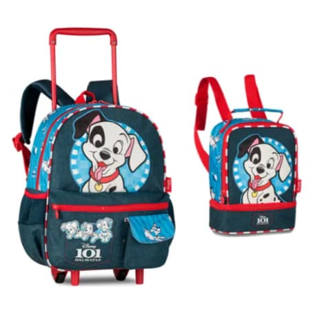 Kit Mochila Rodinha 101 Dalmátas Com Lancheira Original 2026 Azul 101 Dalmátas