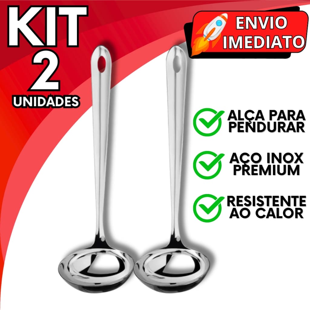 KIT Jogo 1/2 Unidades Concha de Feijão Aço Inox GRANDE Resistente para Servir Molho Feijão Sopa Caldo Casa Restaurante