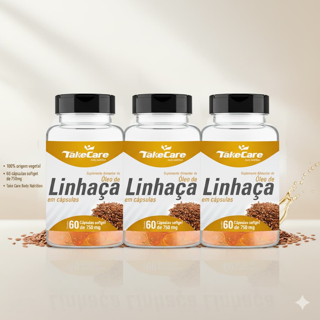 Óleo de Linhaça Take Care – 60 Cápsulas em Gel Rico em Omega 3 6 9