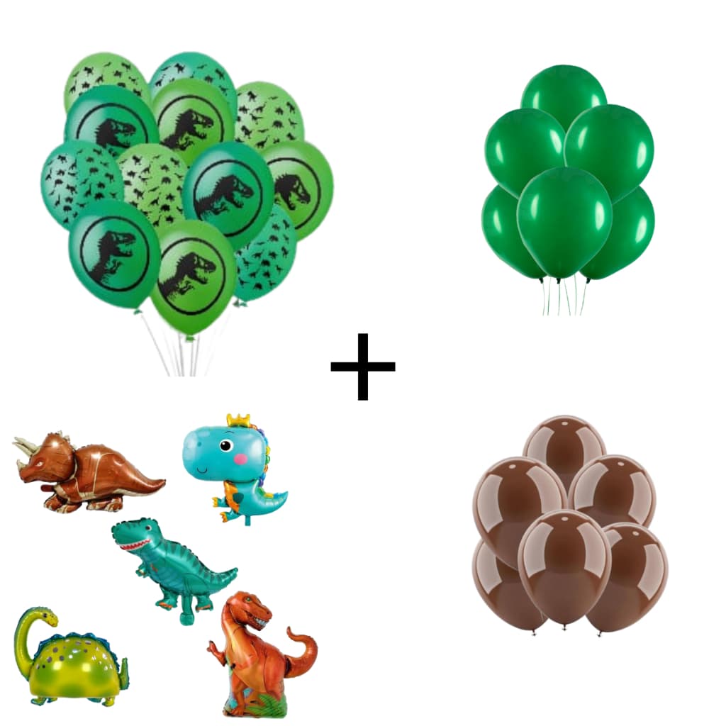 25 Balões Dinossauro + 10 Balão Marrom + 10 Balão Verde + 5 Balões Metalizados Envio Rápido Festa
