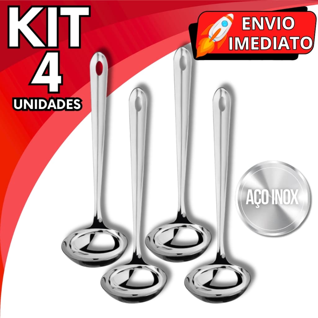 KIT Jogo 4 Concha de Feijão Aço Inox GRANDE Resistente para Servir Molho Feijão Sopa Caldo para Casa Restaurante Buffet