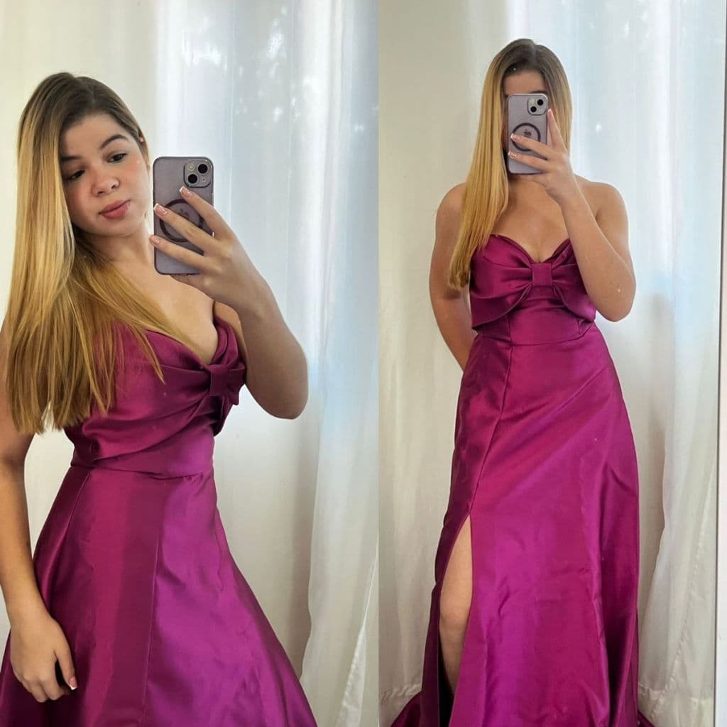 Vestido De Festa Longo Fúscia Minimalista Tomara que caia c/Fenda em Zibeline de Luxo, Casamento, Formatura