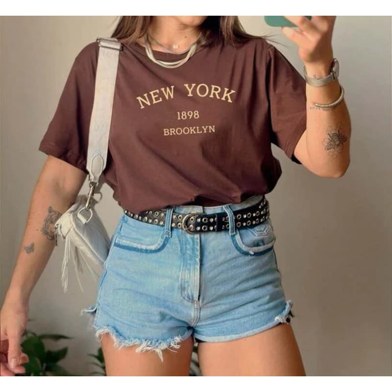 Camiseta Feminina 100% Algodão Premium • T-Shirt Básica Casual Estilo New York 1898 Moda Street