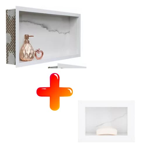 Kit 2 Peças Embutir Porcelanato Calacata Ice Nicho e Saboneteira Banheiro
